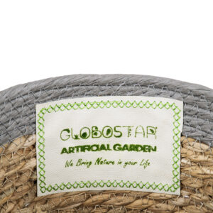 GloboStar® Artificial Garden ANTIPAROS 20289 Διακοσμητικό Πλεκτό Καλάθι – Κασπώ Γλάστρα – Flower Pot Μπεζ με Γκρι Φ22cm x Υ15cm