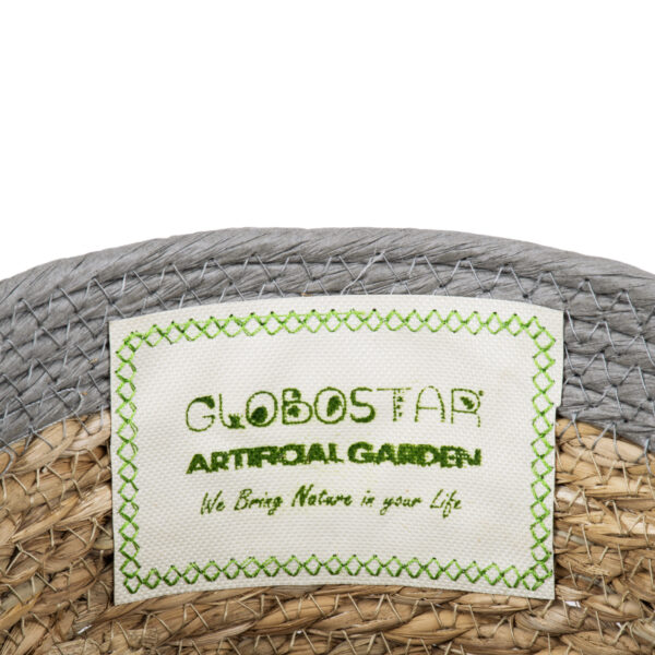 GloboStar® Artificial Garden ANTIPAROS 20289 Διακοσμητικό Πλεκτό Καλάθι – Κασπώ Γλάστρα – Flower Pot Μπεζ με Γκρι Φ22cm x Υ15cm