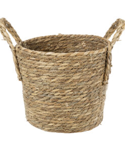 GloboStar® Artificial Garden TINOS 20290 Διακοσμητικό Πλεκτό Καλάθι – Κασπώ Γλάστρα – Flower Pot Μπεζ Φ25cm x Υ20cm