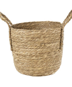 GloboStar® Artificial Garden TINOS 20291 Διακοσμητικό Πλεκτό Καλάθι – Κασπώ Γλάστρα – Flower Pot Μπεζ Φ30cm x Υ27cm