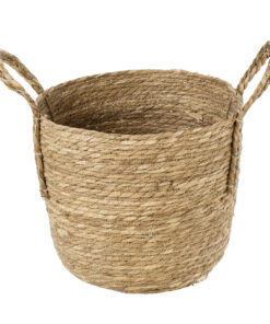 GloboStar® Artificial Garden TINOS 20291 Διακοσμητικό Πλεκτό Καλάθι – Κασπώ Γλάστρα – Flower Pot Μπεζ Φ30cm x Υ27cm