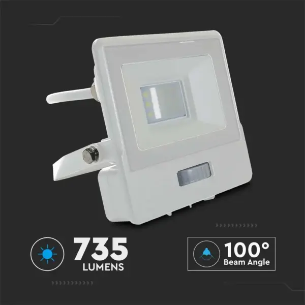 LED Προβολέας με Ανιχνευτή Κίνησης 10W V-TAC PRO Samsung Chip 100° 735lm Λευκός IP65 Φυσικό 4000K – 20293