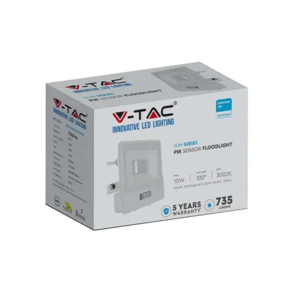 LED Προβολέας με Ανιχνευτή Κίνησης 10W V-TAC PRO Samsung Chip 100° 735lm Λευκός IP65 Φυσικό 4000K – 20293