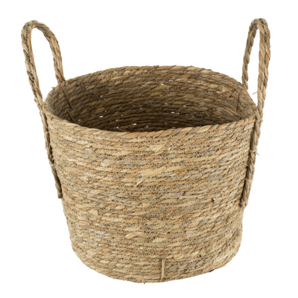GloboStar® Artificial Garden TINOS 20292 Διακοσμητικό Πλεκτό Καλάθι – Κασπώ Γλάστρα – Flower Pot Μπεζ Φ35cm x Υ30cm