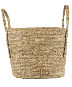 GloboStar® Artificial Garden TINOS 20292 Διακοσμητικό Πλεκτό Καλάθι – Κασπώ Γλάστρα – Flower Pot Μπεζ Φ35cm x Υ30cm