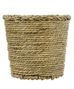 GloboStar® Artificial Garden THASSOS 20293 Διακοσμητικό Πλεκτό Καλάθι – Κασπώ Γλάστρα – Flower Pot Μπεζ με Καφέ Φ20cm x Υ22cm