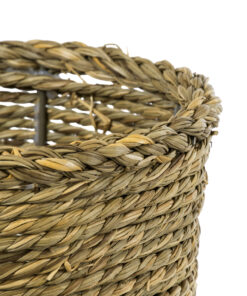 GloboStar® Artificial Garden THASSOS 20293 Διακοσμητικό Πλεκτό Καλάθι – Κασπώ Γλάστρα – Flower Pot Μπεζ με Καφέ Φ20cm x Υ22cm