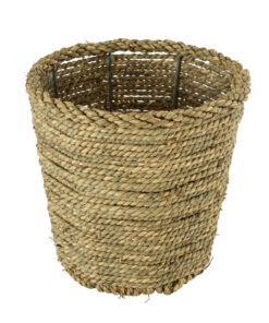 GloboStar® Artificial Garden THASSOS 20294 Διακοσμητικό Πλεκτό Καλάθι – Κασπώ Γλάστρα – Flower Pot Μπεζ με Καφέ Φ26cm x Υ24cm