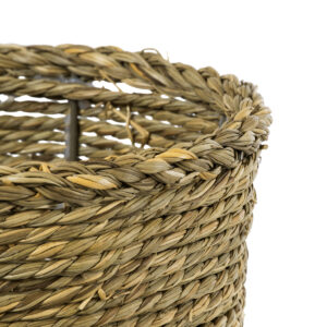 GloboStar® Artificial Garden THASSOS 20294 Διακοσμητικό Πλεκτό Καλάθι – Κασπώ Γλάστρα – Flower Pot Μπεζ με Καφέ Φ26cm x Υ24cm