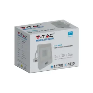 LED Προβολέας με Ανιχνευτή Κίνησης 1m Καλώδιο 20W V-TAC PRO Samsung Chip 100° 1510lm Λευκός IP65 Θερμό 3000K – 20295