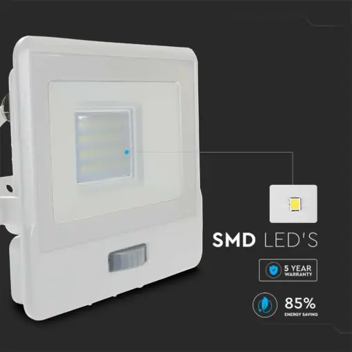 LED Προβολέας με Ανιχνευτή Κίνησης 1m Καλώδιο 20W V-TAC PRO Samsung Chip 100° 1510lm Λευκός IP65 Θερμό 3000K – 20295