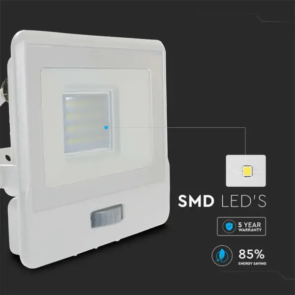 LED Προβολέας με Ανιχνευτή Κίνησης 1m Καλώδιο 20W V-TAC PRO Samsung Chip 100° 1510lm Λευκός IP65 Θερμό 3000K – 20295