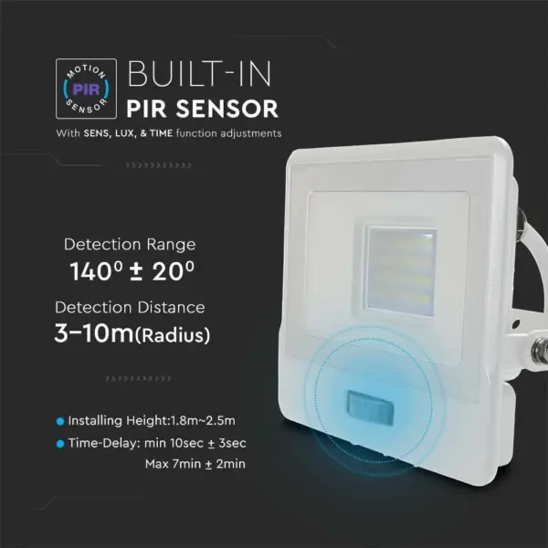 LED Προβολέας με Ανιχνευτή Κίνησης 1m Καλώδιο 20W V-TAC PRO Samsung Chip 100° 1510lm Λευκός IP65 Θερμό 3000K – 20295