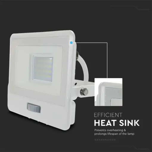 LED Προβολέας με Ανιχνευτή Κίνησης 1m Καλώδιο 20W V-TAC PRO Samsung Chip 100° 1510lm Λευκός IP65 Θερμό 3000K – 20295