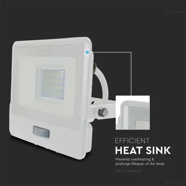LED Προβολέας με Ανιχνευτή Κίνησης 1m Καλώδιο 20W V-TAC PRO Samsung Chip 100° 1510lm Λευκός IP65 Θερμό 3000K – 20295