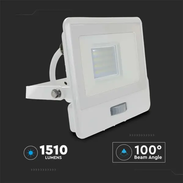 LED Προβολέας με Ανιχνευτή Κίνησης 1m Καλώδιο 20W V-TAC PRO Samsung Chip 100° 1510lm Λευκός IP65 Θερμό 3000K – 20295