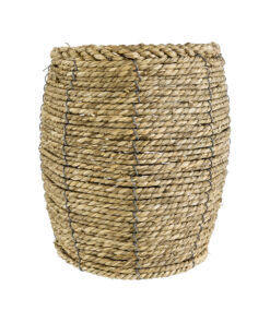 GloboStar® Artificial Garden THASSOS 20295 Διακοσμητικό Πλεκτό Καλάθι – Κασπώ Γλάστρα – Flower Pot Μπεζ Φ18 x Υ24cm