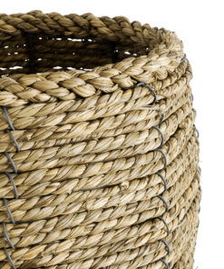 GloboStar® Artificial Garden THASSOS 20295 Διακοσμητικό Πλεκτό Καλάθι – Κασπώ Γλάστρα – Flower Pot Μπεζ Φ18 x Υ24cm