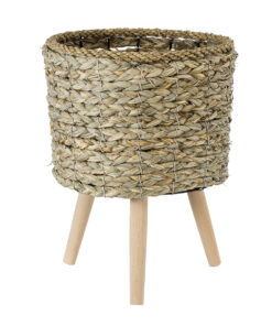 GloboStar® Artificial Garden SKOPELOS 20296 Διακοσμητικό Πλεκτό Καλάθι – Κασπώ Γλάστρα – Flower Pot Μπεζ με Καφέ Φ26cm x Υ36cm