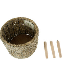 GloboStar® Artificial Garden SKOPELOS 20296 Διακοσμητικό Πλεκτό Καλάθι – Κασπώ Γλάστρα – Flower Pot Μπεζ με Καφέ Φ26cm x Υ36cm