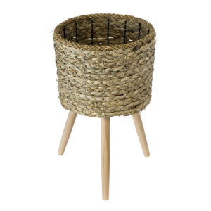 GloboStar® Artificial Garden SKOPELOS 20297 Διακοσμητικό Πλεκτό Καλάθι – Κασπώ Γλάστρα – Flower Pot Μπεζ με Καφέ Φ26cm x Υ44cm