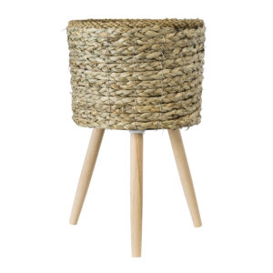 GloboStar® Artificial Garden SKOPELOS 20297 Διακοσμητικό Πλεκτό Καλάθι – Κασπώ Γλάστρα – Flower Pot Μπεζ με Καφέ Φ26cm x Υ44cm
