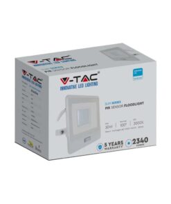 LED Προβολέας με Ανιχνευτή Κίνησης 1m Καλώδιο 30W V-TAC PRO Samsung Chip 100° 2340lm Λευκός IP65 Θερμό 3000K – 20298