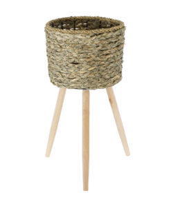 GloboStar® Artificial Garden SKOPELOS 20298 Διακοσμητικό Πλεκτό Καλάθι – Κασπώ Γλάστρα – Flower Pot Μπεζ με Καφέ Φ26cm x Υ55cm