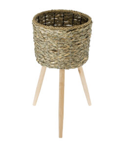 GloboStar® Artificial Garden SKOPELOS 20298 Διακοσμητικό Πλεκτό Καλάθι – Κασπώ Γλάστρα – Flower Pot Μπεζ με Καφέ Φ26cm x Υ55cm