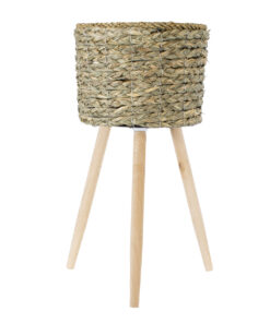 GloboStar® Artificial Garden SKOPELOS 20298 Διακοσμητικό Πλεκτό Καλάθι – Κασπώ Γλάστρα – Flower Pot Μπεζ με Καφέ Φ26cm x Υ55cm