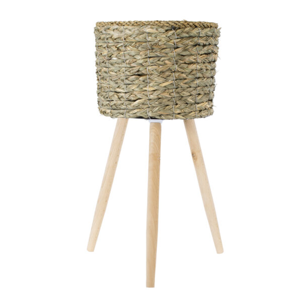 GloboStar® Artificial Garden SKOPELOS 20298 Διακοσμητικό Πλεκτό Καλάθι – Κασπώ Γλάστρα – Flower Pot Μπεζ με Καφέ Φ26cm x Υ55cm