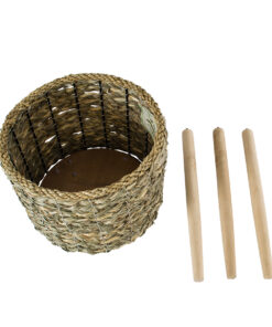 GloboStar® Artificial Garden SKOPELOS 20298 Διακοσμητικό Πλεκτό Καλάθι – Κασπώ Γλάστρα – Flower Pot Μπεζ με Καφέ Φ26cm x Υ55cm