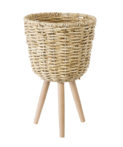 GloboStar® Artificial Garden LIMNOS 20299 Διακοσμητικό Πλεκτό Καλάθι – Κασπώ Γλάστρα – Flower Pot Μπεζ Φ26cm x Υ42cm