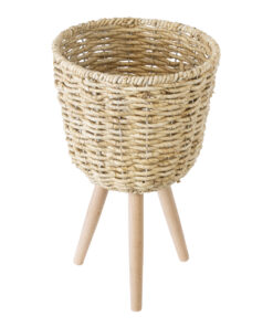 GloboStar® Artificial Garden LIMNOS 20299 Διακοσμητικό Πλεκτό Καλάθι – Κασπώ Γλάστρα – Flower Pot Μπεζ Φ26cm x Υ42cm