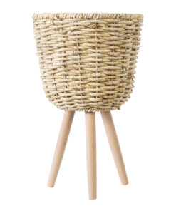GloboStar® Artificial Garden LIMNOS 20299 Διακοσμητικό Πλεκτό Καλάθι – Κασπώ Γλάστρα – Flower Pot Μπεζ Φ26cm x Υ42cm
