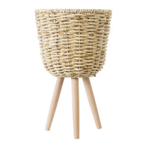 GloboStar® Artificial Garden LIMNOS 20299 Διακοσμητικό Πλεκτό Καλάθι – Κασπώ Γλάστρα – Flower Pot Μπεζ Φ26cm x Υ42cm