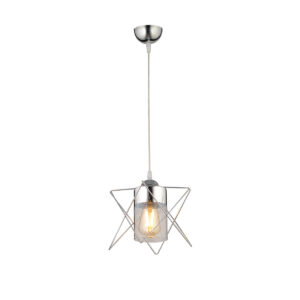 GloboStar® PLEX 202-0038 Μοντέρνο Φωτιστικό Οροφής Πλέγμα Μονόφωτο 1 x E27 IP20 Ασημί Μέταλλο με Διάφανο Γυαλί – Μ20 x Π20 x Υ70cm