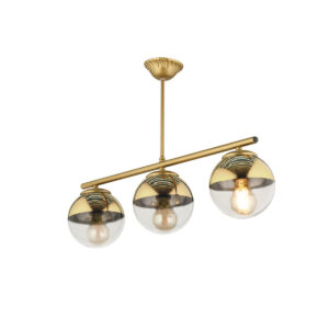 GloboStar® CITY 202-0045 Μοντέρνο Κρεμαστό Φωτιστικό Μπάλα Τρίφωτο 3 x E27 IP20 Χρυσό Μέταλλο με Διάφανο Γυαλί – Μ55 x Π15 x Υ43cm