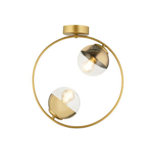 GloboStar® CITY 202-0046 Μοντέρνο Φωτιστικό Οροφής Μπάλα Δίφωτο 2 x E27 IP20 Χρυσό Μέταλλο με Διάφανο Γυαλί – Μ45 x Π15 x Υ55cm
