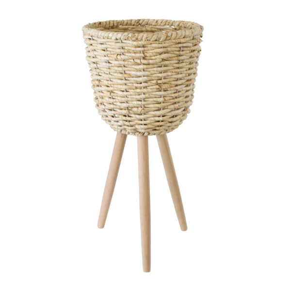 GloboStar® Artificial Garden LIMNOS 20300 Διακοσμητικό Πλεκτό Καλάθι – Κασπώ Γλάστρα – Flower Pot Μπεζ Φ26cm x Υ56cm