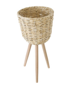 GloboStar® Artificial Garden LIMNOS 20300 Διακοσμητικό Πλεκτό Καλάθι – Κασπώ Γλάστρα – Flower Pot Μπεζ Φ26cm x Υ56cm