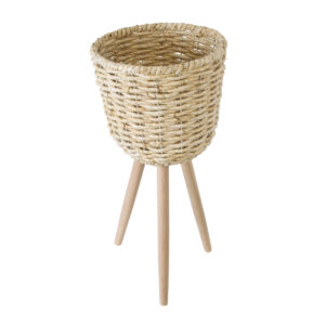 GloboStar® Artificial Garden LIMNOS 20300 Διακοσμητικό Πλεκτό Καλάθι – Κασπώ Γλάστρα – Flower Pot Μπεζ Φ26cm x Υ56cm