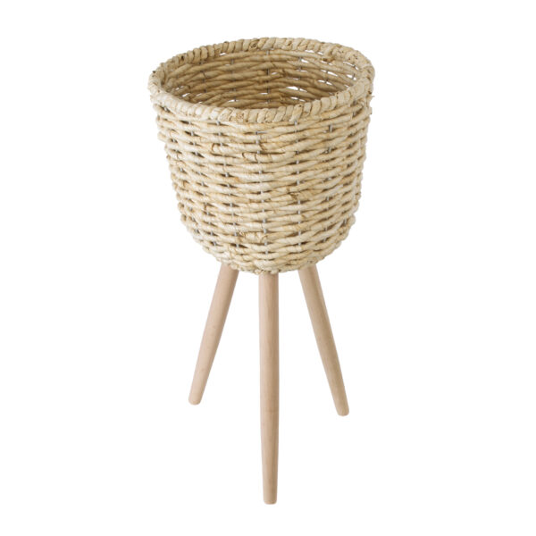 GloboStar® Artificial Garden LIMNOS 20300 Διακοσμητικό Πλεκτό Καλάθι – Κασπώ Γλάστρα – Flower Pot Μπεζ Φ26cm x Υ56cm