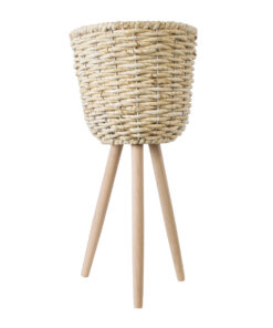 GloboStar® Artificial Garden LIMNOS 20300 Διακοσμητικό Πλεκτό Καλάθι – Κασπώ Γλάστρα – Flower Pot Μπεζ Φ26cm x Υ56cm
