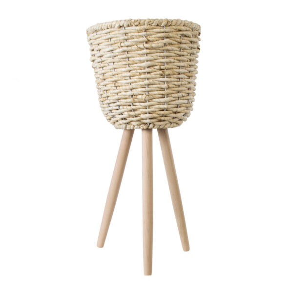 GloboStar® Artificial Garden LIMNOS 20300 Διακοσμητικό Πλεκτό Καλάθι – Κασπώ Γλάστρα – Flower Pot Μπεζ Φ26cm x Υ56cm