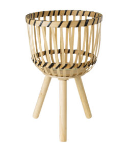 GloboStar® Artificial Garden FOLEGANDROS 20301 Διακοσμητικό Πλεκτό Καλάθι – Κασπώ Γλάστρα – Flower Pot Μπεζ με Καφέ Φ25cm x Υ37cm