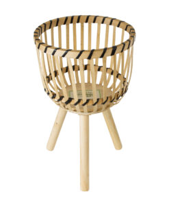 GloboStar® Artificial Garden FOLEGANDROS 20301 Διακοσμητικό Πλεκτό Καλάθι – Κασπώ Γλάστρα – Flower Pot Μπεζ με Καφέ Φ25cm x Υ37cm