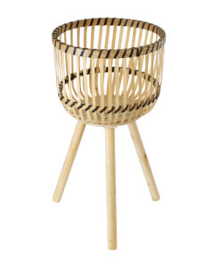 GloboStar® Artificial Garden FOLEGANDROS 20302 Διακοσμητικό Πλεκτό Καλάθι – Κασπώ Γλάστρα – Flower Pot Μπεζ με Καφέ Φ32cm x Υ59cm