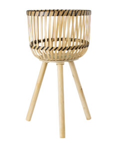 GloboStar® Artificial Garden FOLEGANDROS 20302 Διακοσμητικό Πλεκτό Καλάθι – Κασπώ Γλάστρα – Flower Pot Μπεζ με Καφέ Φ32cm x Υ59cm