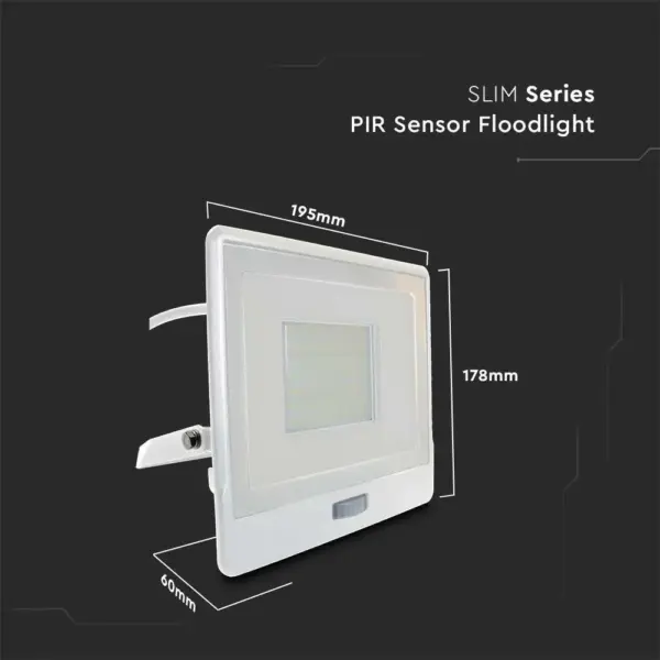 LED Προβολέας με Ανιχνευτή Κίνησης 50W V-TAC PRO Samsung Chip 100° 4000lm Λευκός με 1m καλώδιο IP65 Ψυχρό 6500K – 20303